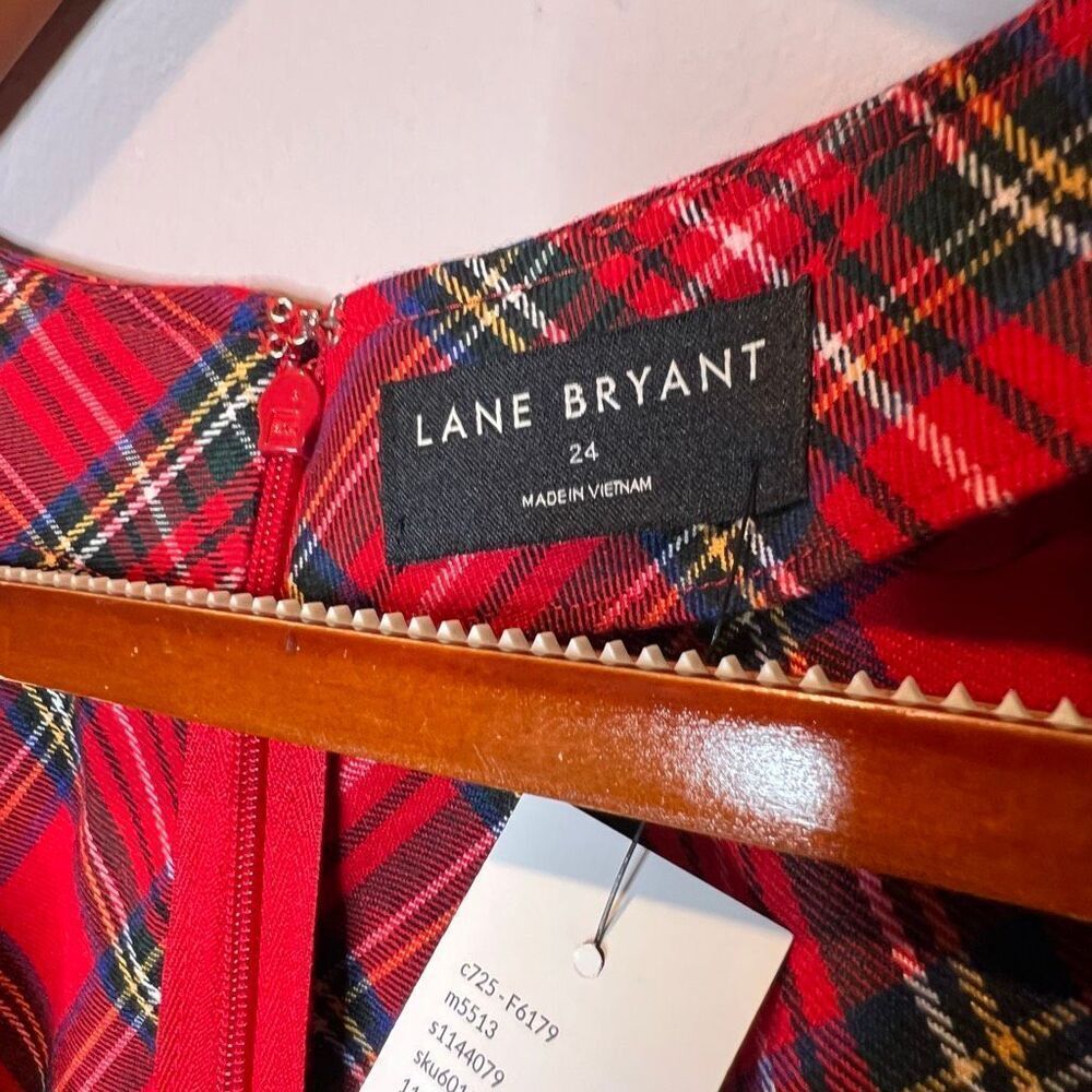 Lane Bryant Cap-Sleeve Fit & Flare Midi Dress in a red plaid print - Picture 4 of 12